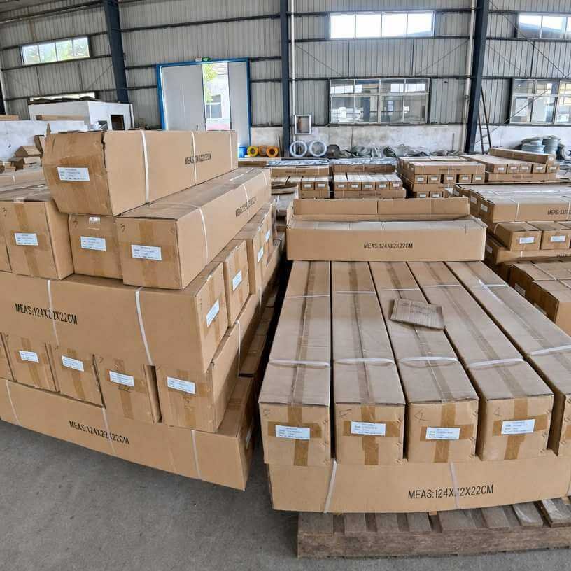 Packaged industrial brush rollers stacked on pallets