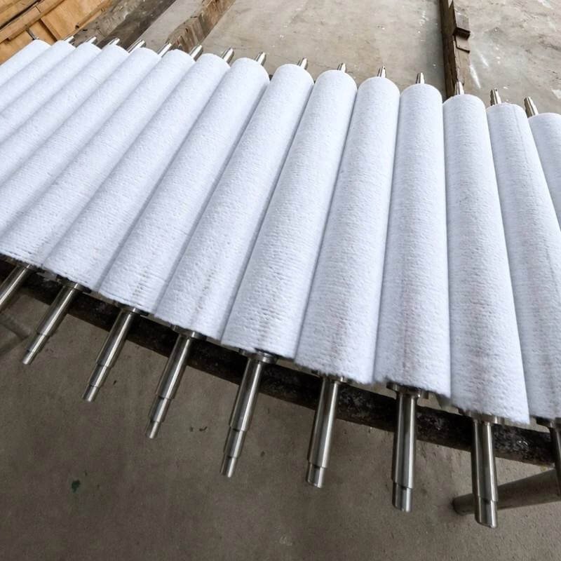 White nylon brush rollers with stainless steel shafts